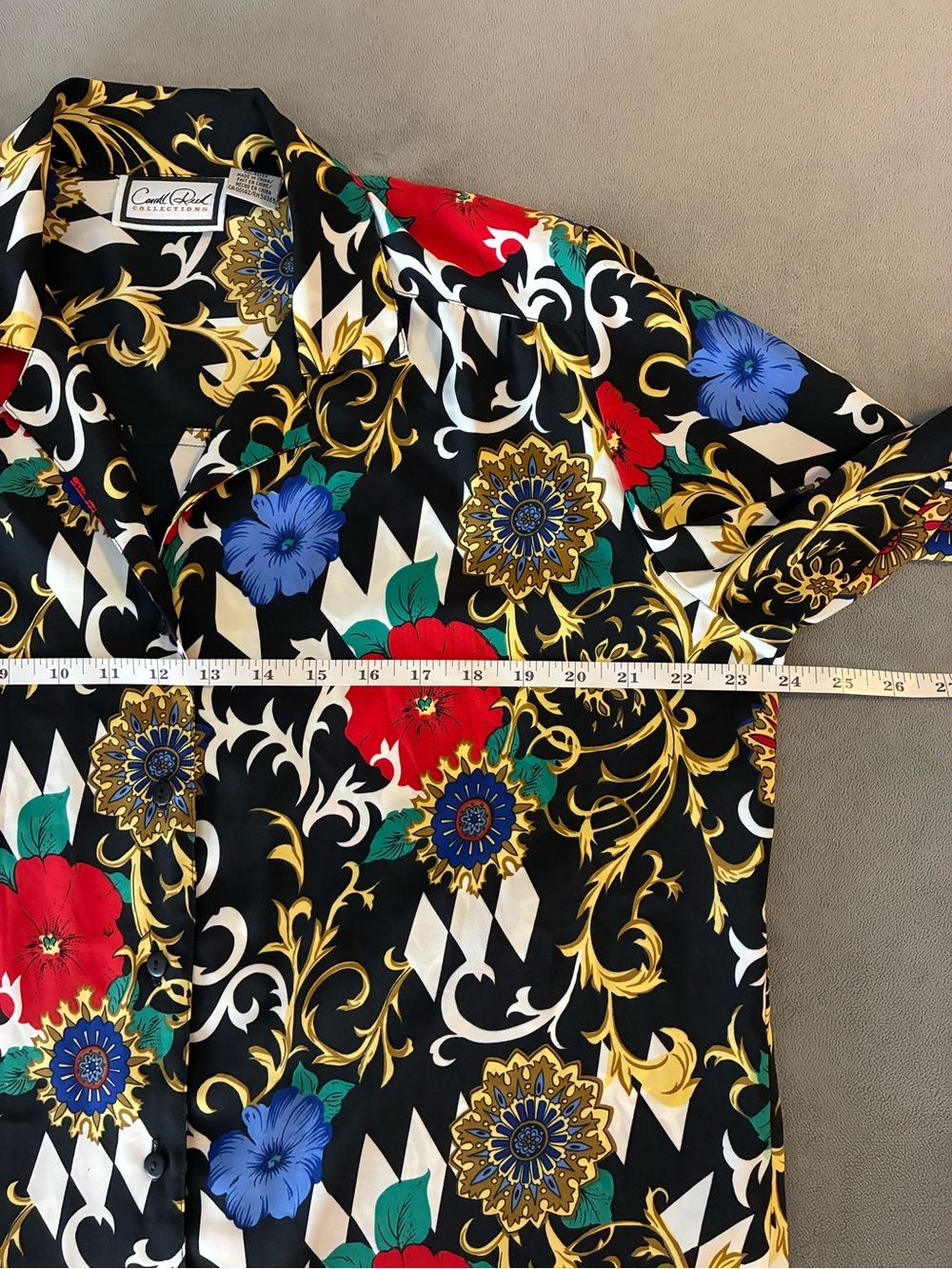 VINTAGE!! Carroll Reed Colorful Floral Bold Patterned Blouse Button Up - Picture 8 of 8
